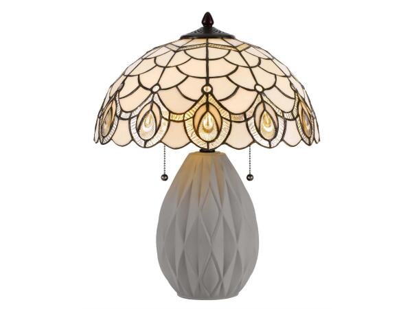 60W x 2 Tiffany Table Lamp With Pull Chain Switch and Resin Lamp Body