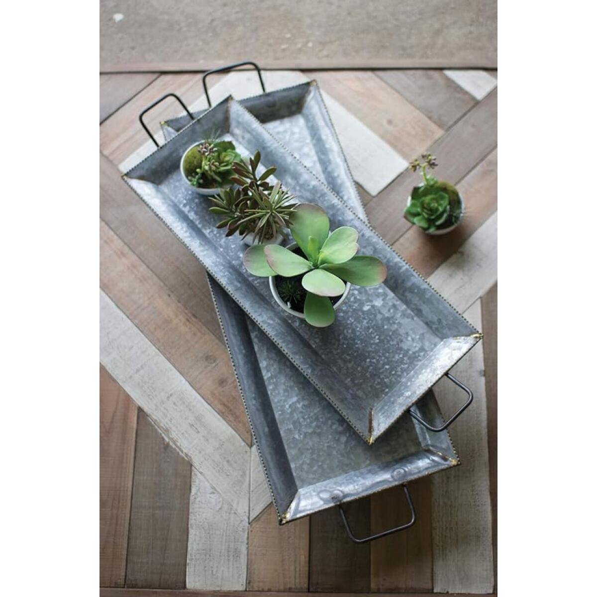 Kalalou Zinc Trays with Brass Detail, One Size, Gray Kalalou Zinc Trays with Brass Detail, One Size, Gray - Image 1