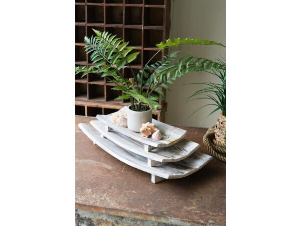 Set of 3 Rectangle Curved Wooden Bowls
