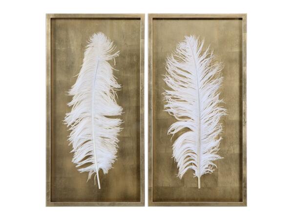 White Feathers Shadow Boxes, S/2